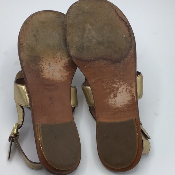 Coach Gold Sari Metallic Flowers Leather Sandals Size 8 - Picture 11 of 14
